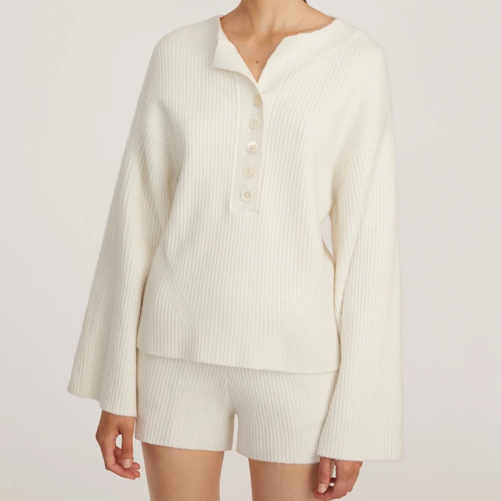 Marissa Webb Arie ribbed cashmere blend Henley sweater in cream size S